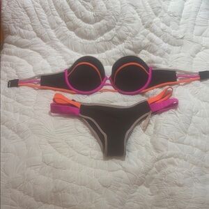 Victoria's Secret Black Bikini with Pink and Orange Highlights